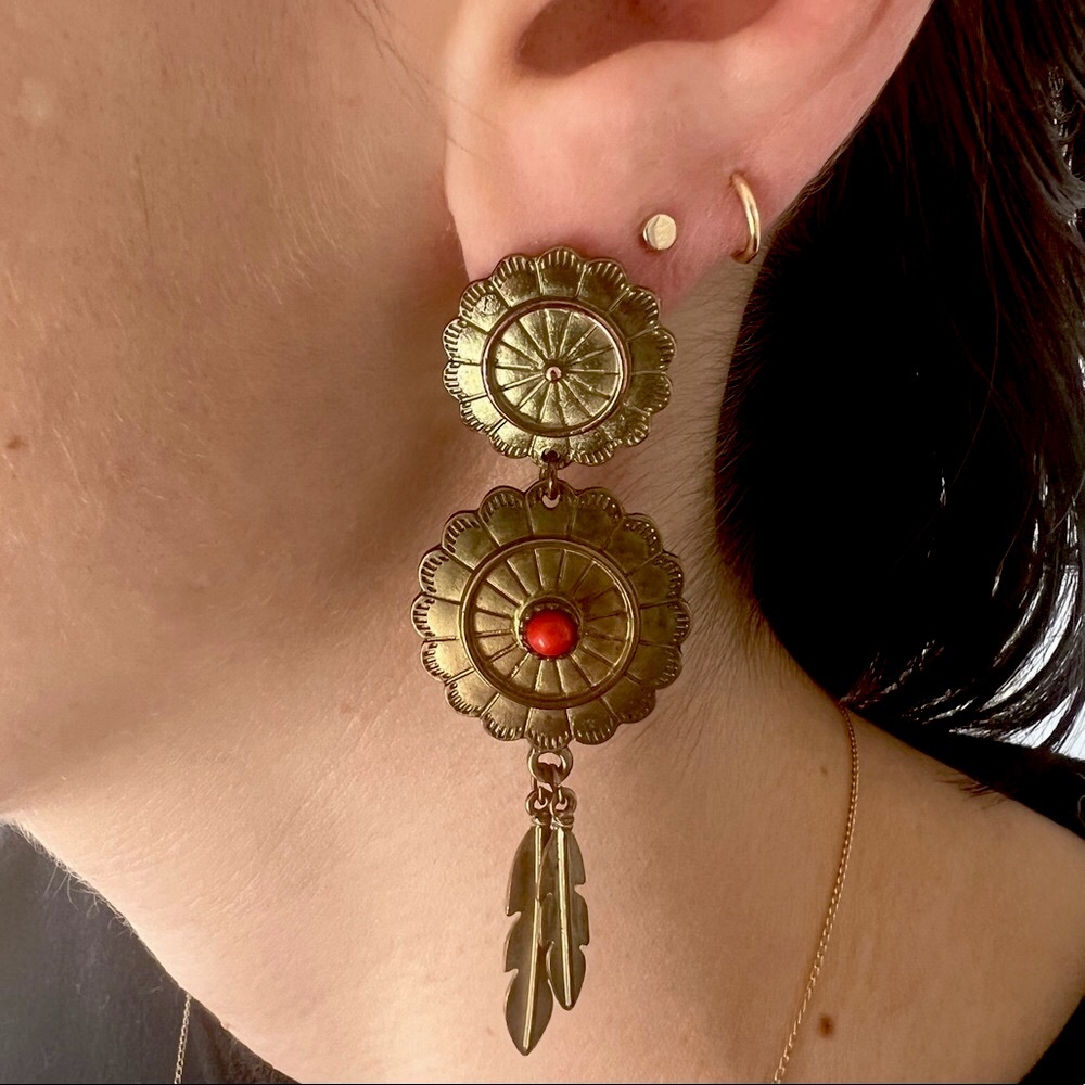 Faux Gold feather earrings.